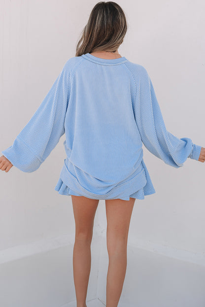 Sky Blue Corded Ruffled Set