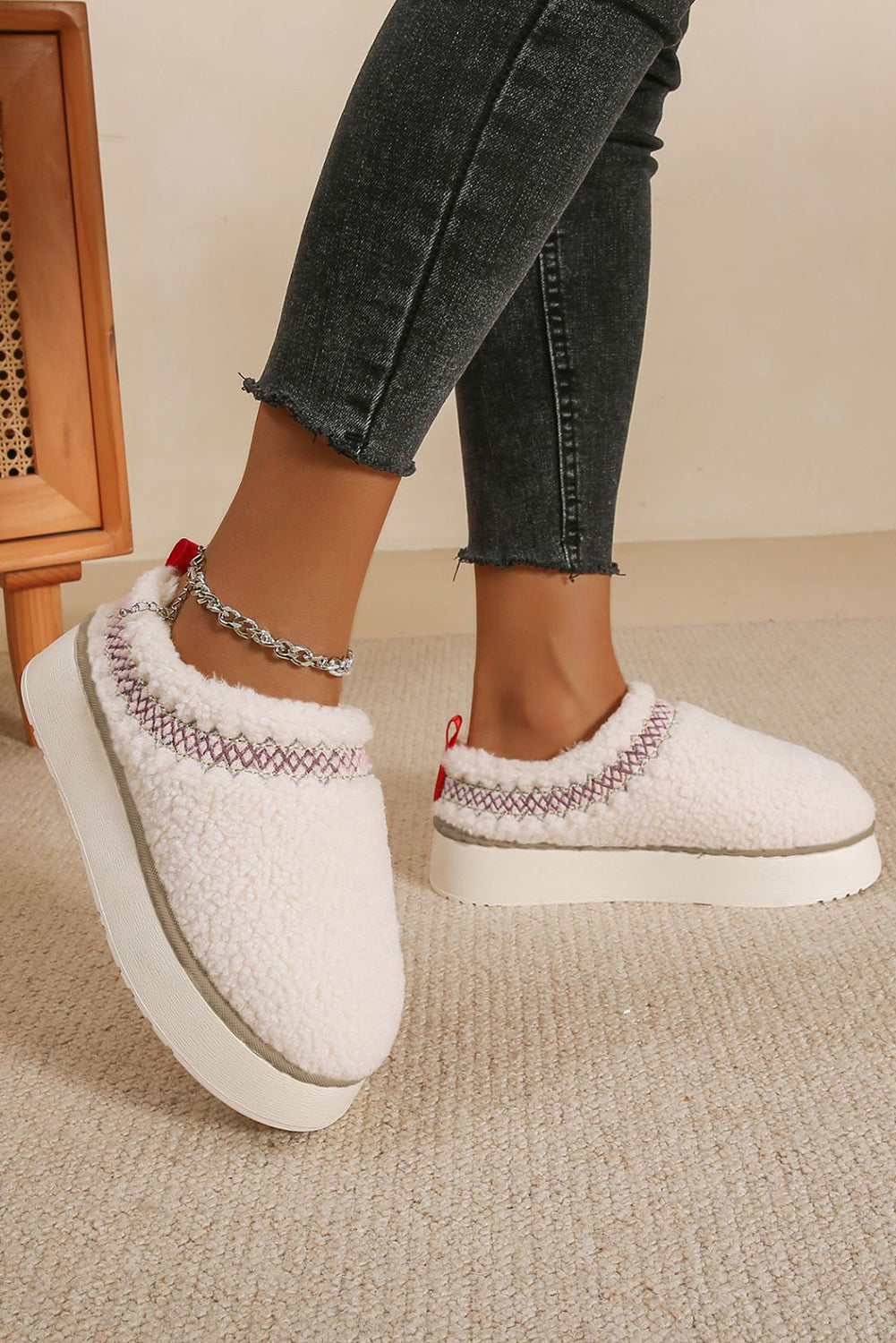 White Sherpa Plush Slippers