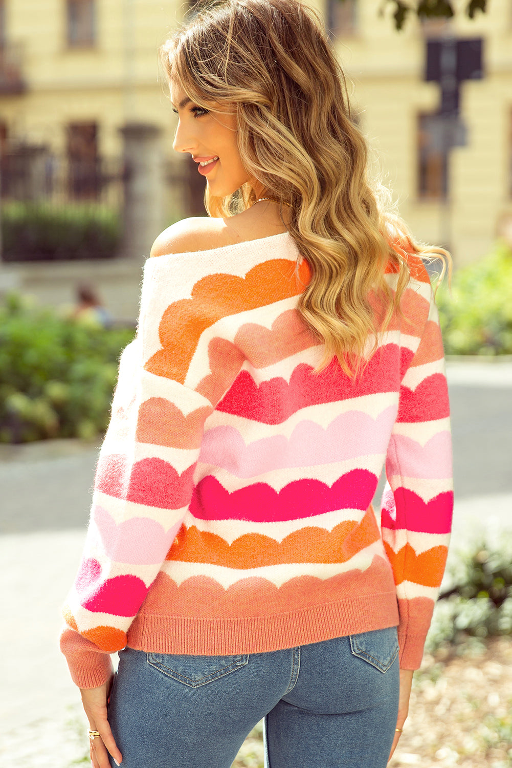 Rose Red Wave Sweater