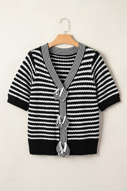 Black Stripe Bow Sweater