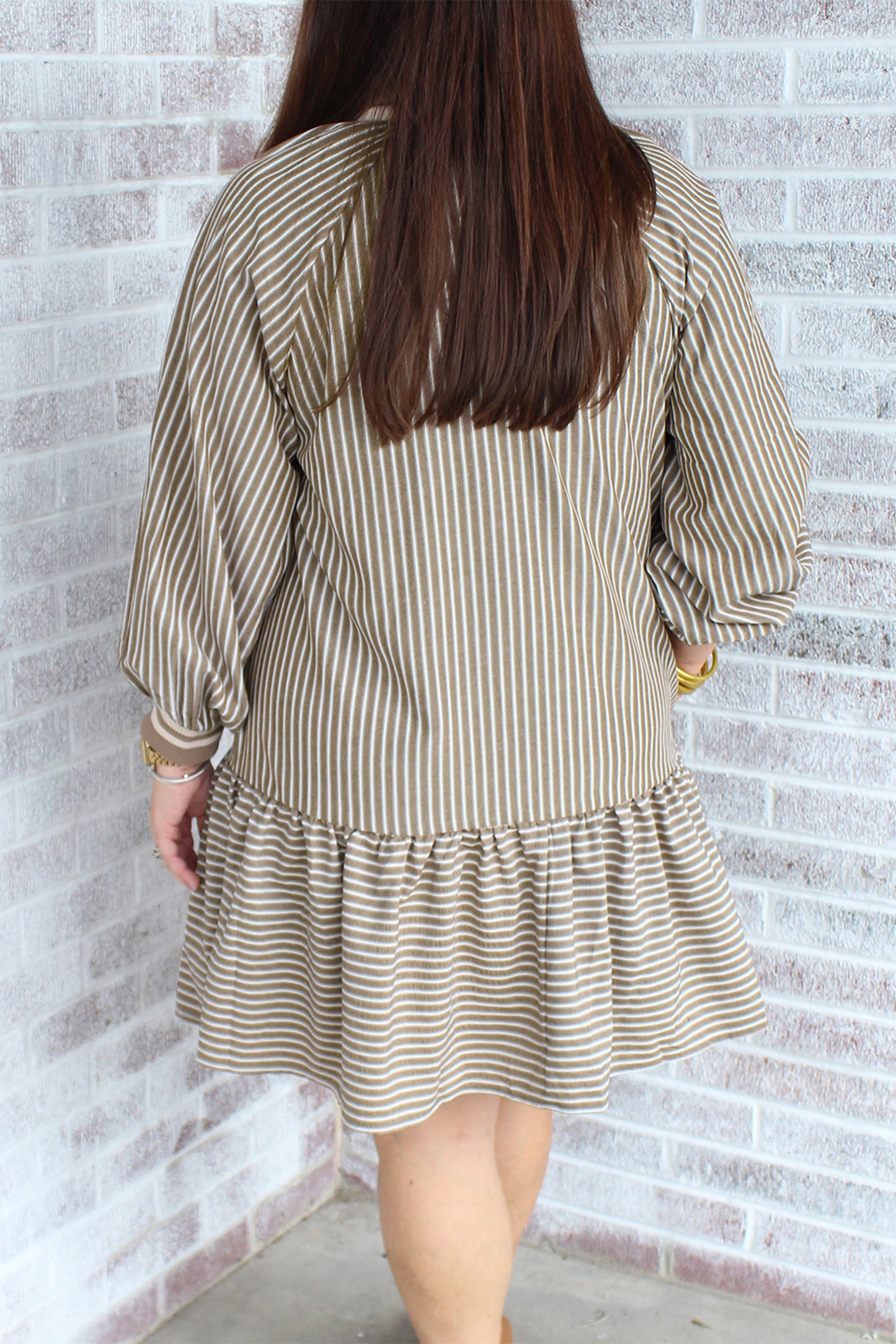 Khaki Stripe Plus Size Mini Dress