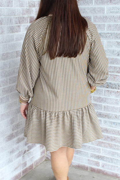 Khaki Stripe Plus Size Mini Dress