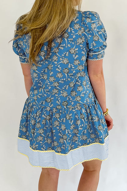 Blue Plus Size Floral Print Dress
