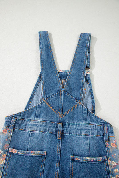 Peacock Blue Floral Patchwork Overalls