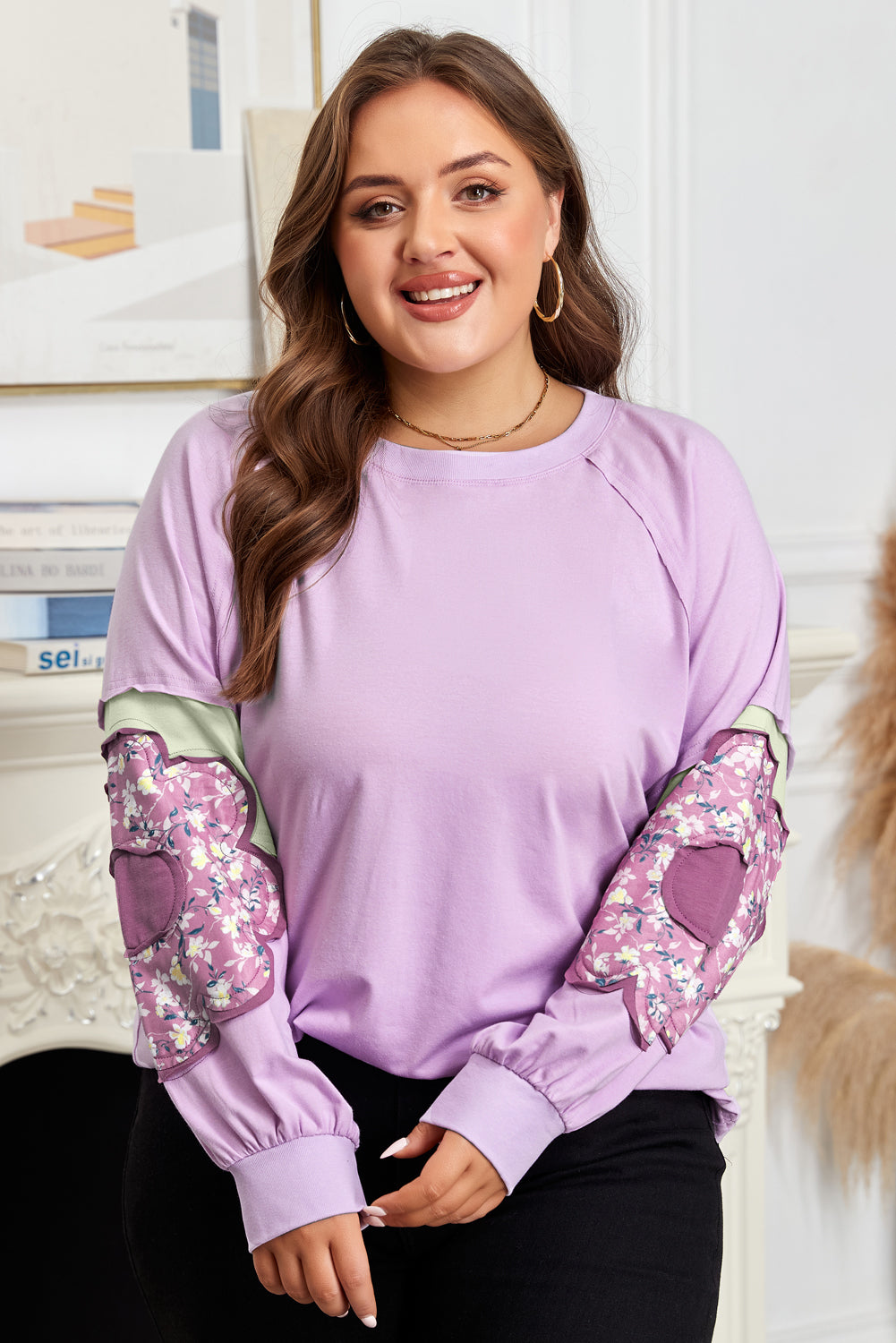 Flower Patch Colorblock Plus Size Pullover
