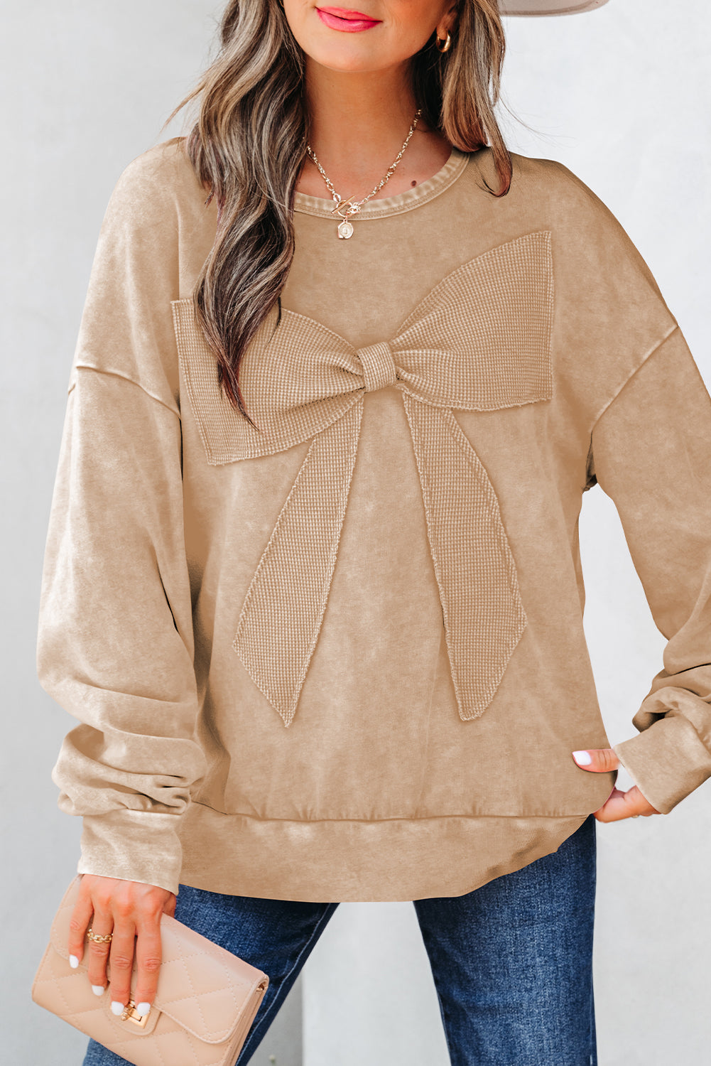 Light Beige Big Bow Sweatshirt
