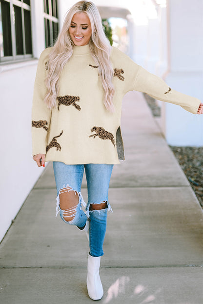 Cheetah Print Split Hem Sweater