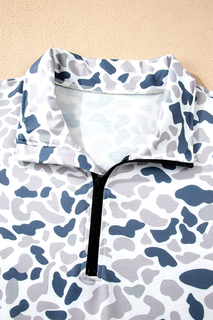 Camouflage Print Quarter Zip Sweatshirt