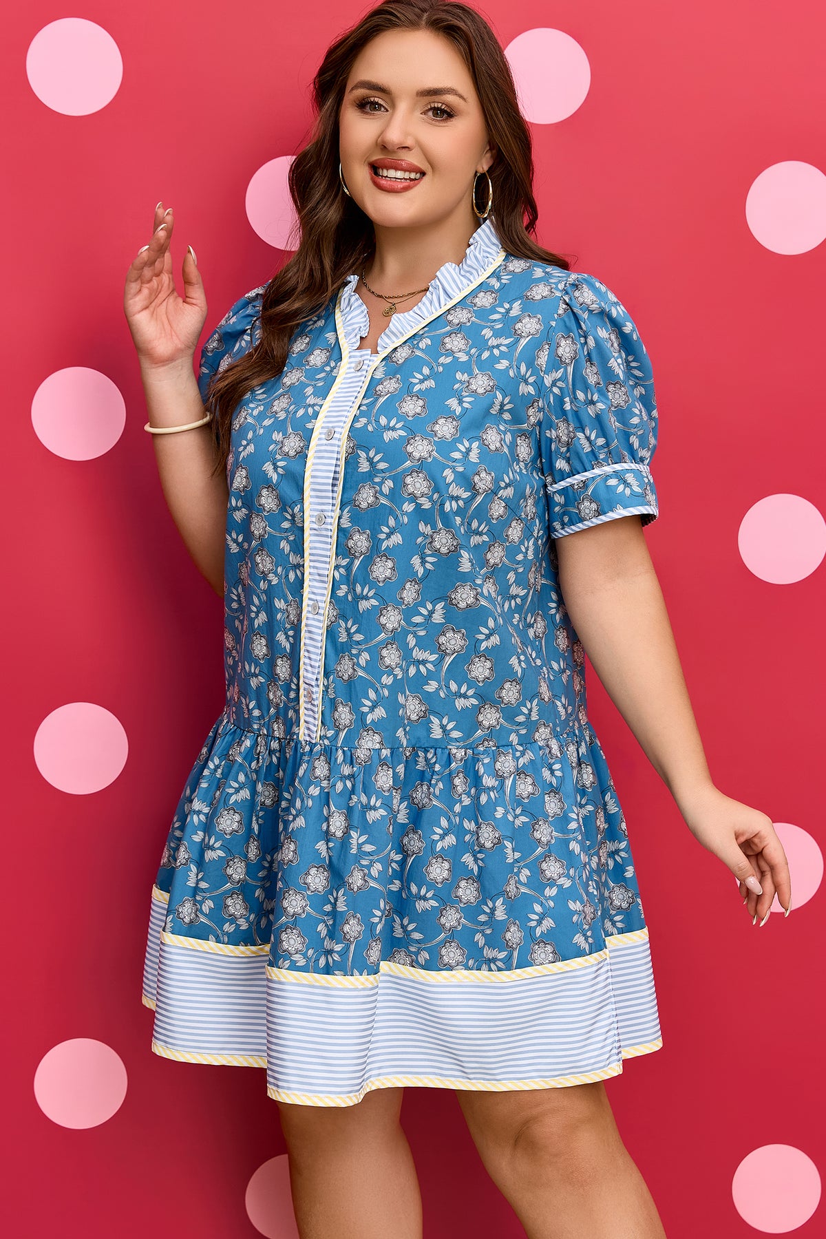 Blue Plus Size Floral Print Dress