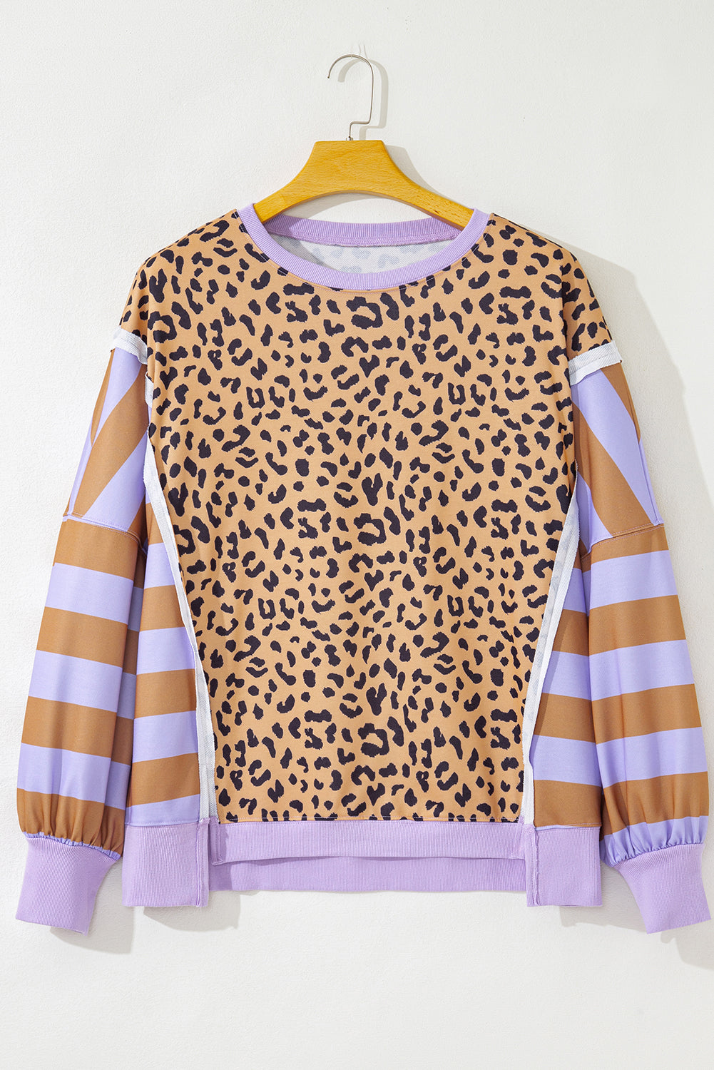 Purple Leopard Striped Plus Size Sweatshirt