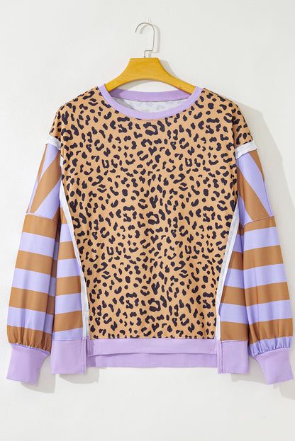Purple Leopard Striped Plus Size Sweatshirt