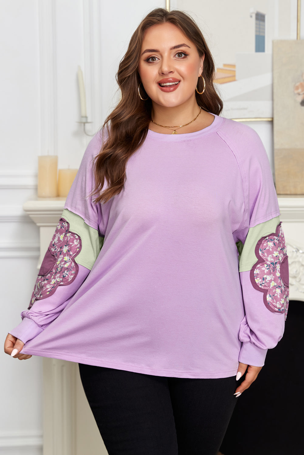 Flower Patch Colorblock Plus Size Pullover