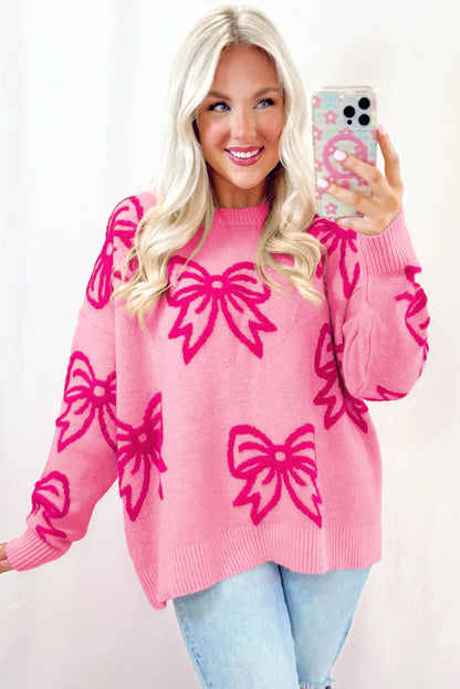 Pink Bow Pattern Sweater