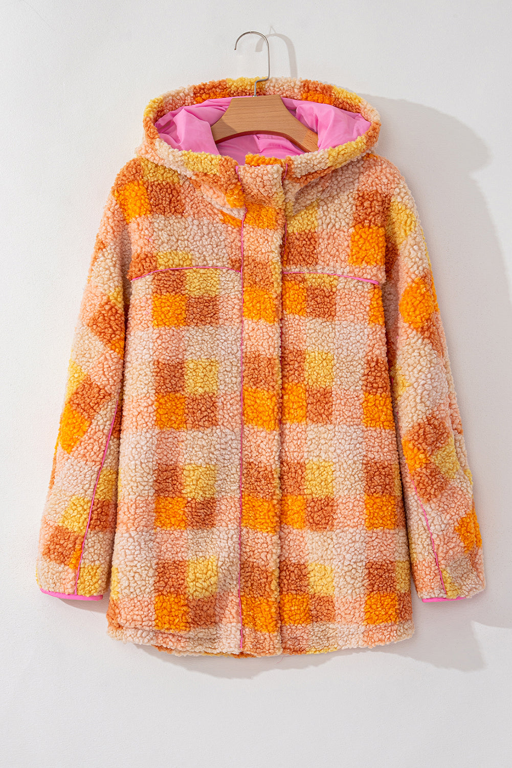 Orange Checkered Sherpa Jacket