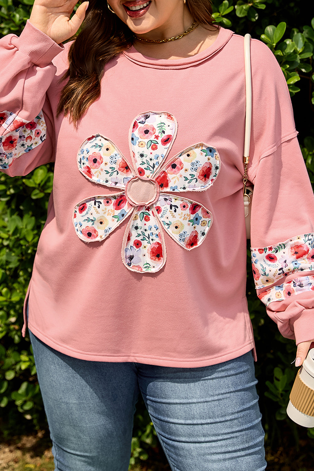 Peach Blossom Plus Size Floral Sweatshirt