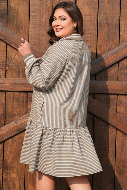 Khaki Stripe Plus Size Mini Dress