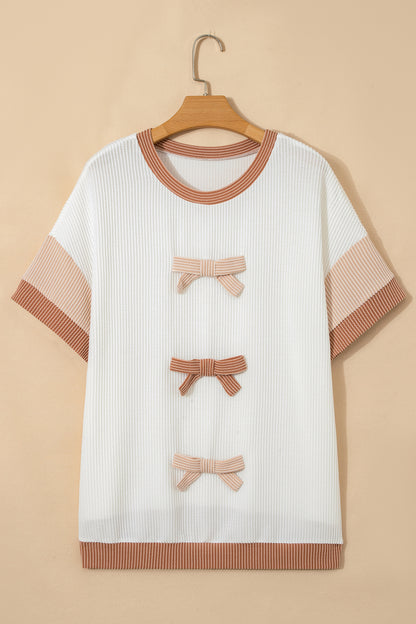 Apricot Bowknot Applique Plus Size Top