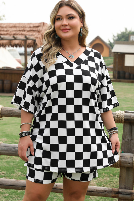 Black Checkered Plus Size Set