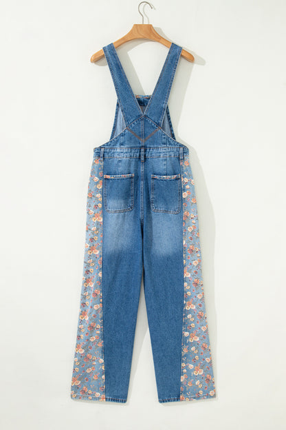 Peacock Blue Floral Patchwork Overalls
