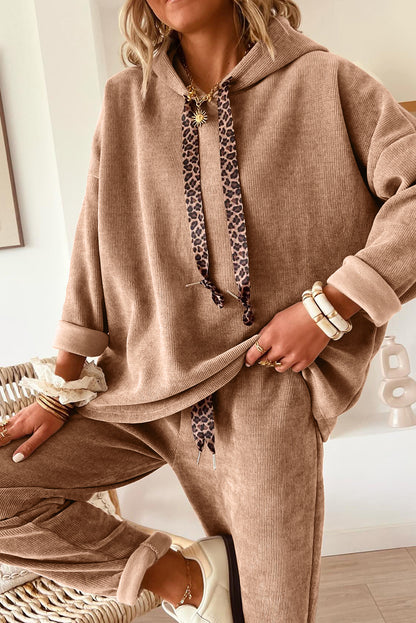 Dark Khaki Leopard Corduroy Set