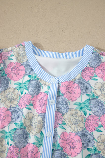 White Floral Print Striped Dress