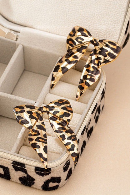 Gold Leopard Print Bow Earrings