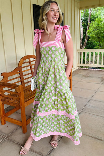 Green Floral Print Maxi Dress