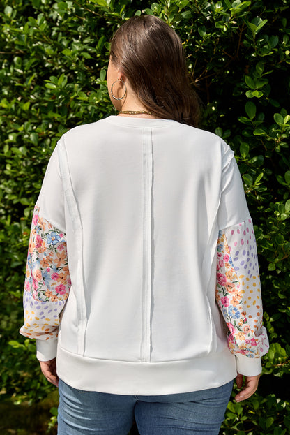 White Plus Size Floral Patchwork Sweatshirt