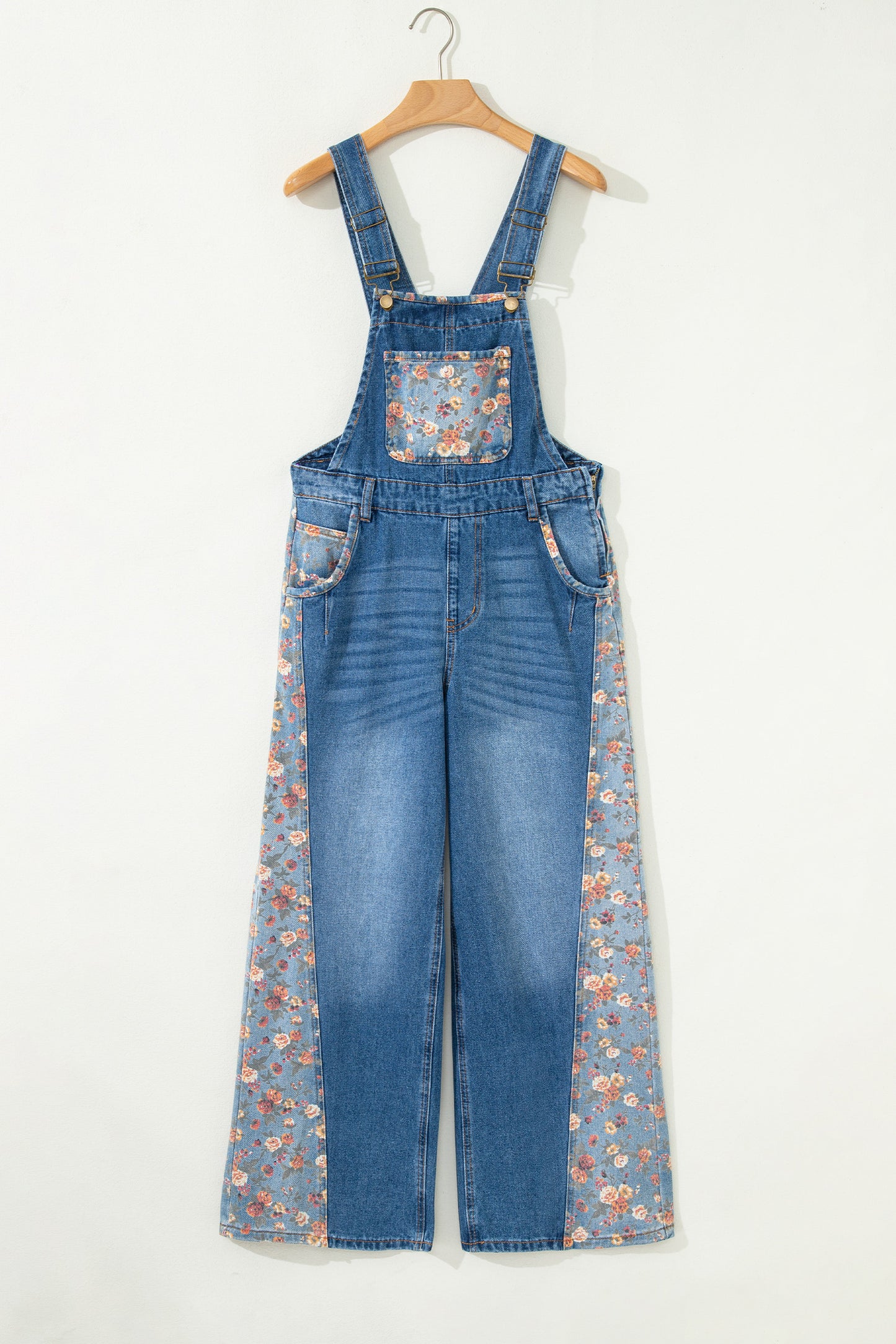 Peacock Blue Floral Patchwork Overalls