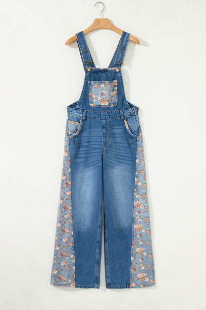 Peacock Blue Floral Patchwork Overalls