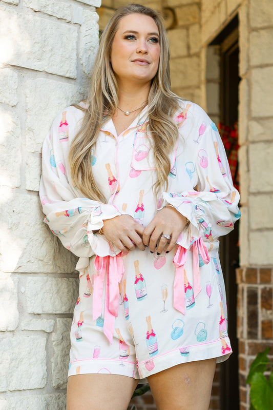 White Plus Size Wine Glass Pajama Set