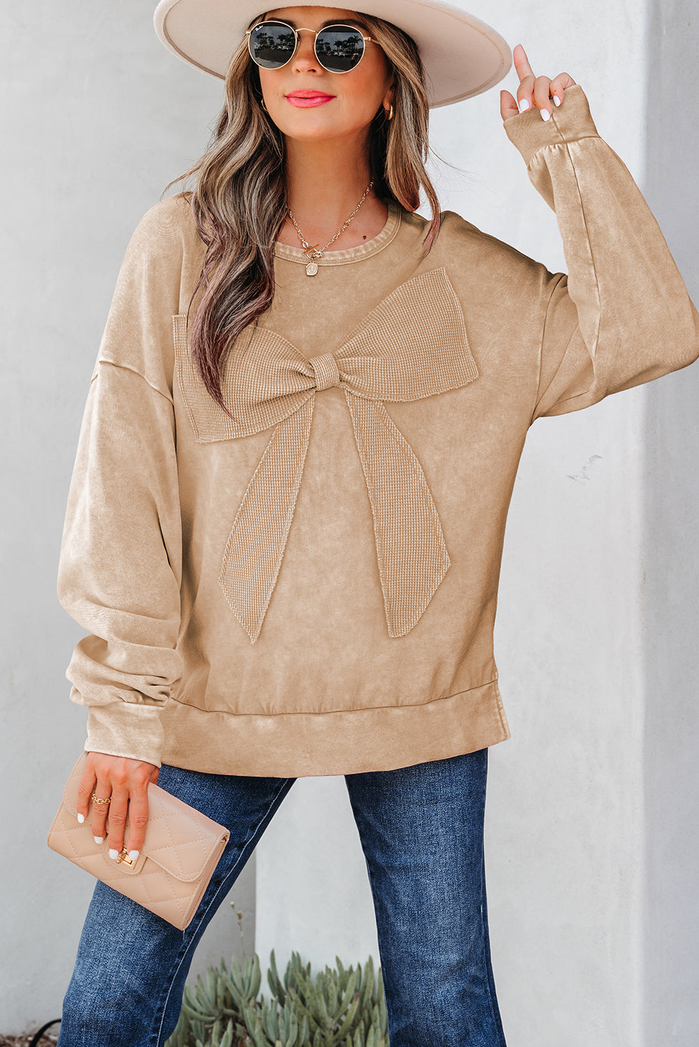 Light Beige Big Bow Sweatshirt
