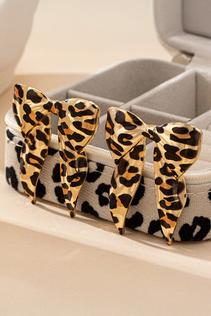 Gold Leopard Print Bow Earrings