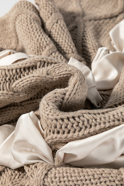 Taupe Satin Bowknot Short Sleeve Sweater