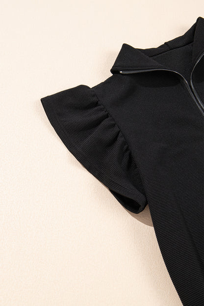 Ruffled Sleeve and Wide Leg Pants Set