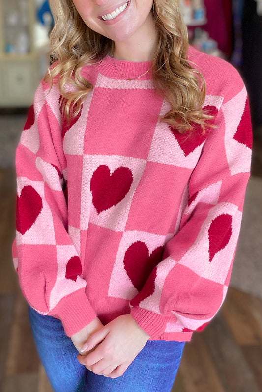 Love Heart Checkered Sweater