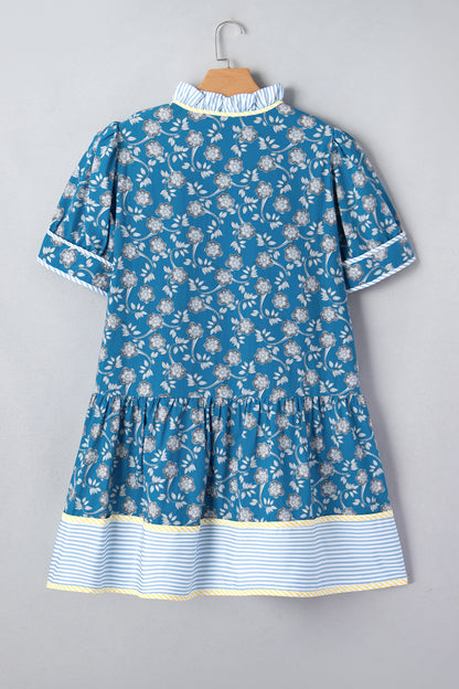 Blue Plus Size Floral Print Dress