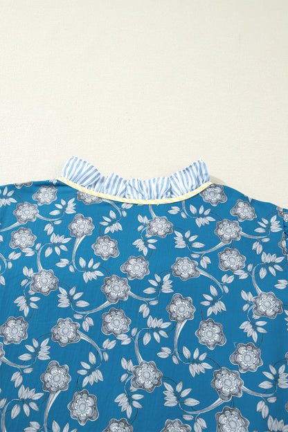 Blue Plus Size Floral Print Dress