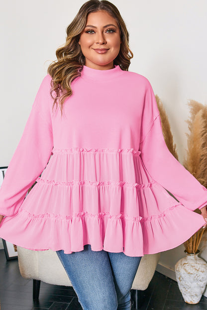 Pink Tiered Ruffle Plus Size Top
