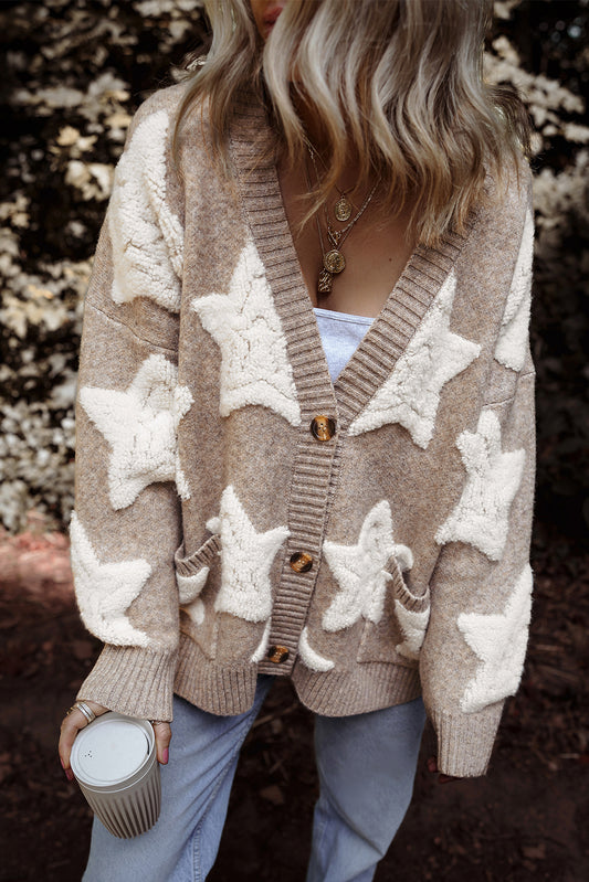 Khaki Sherpa Star Cardigan