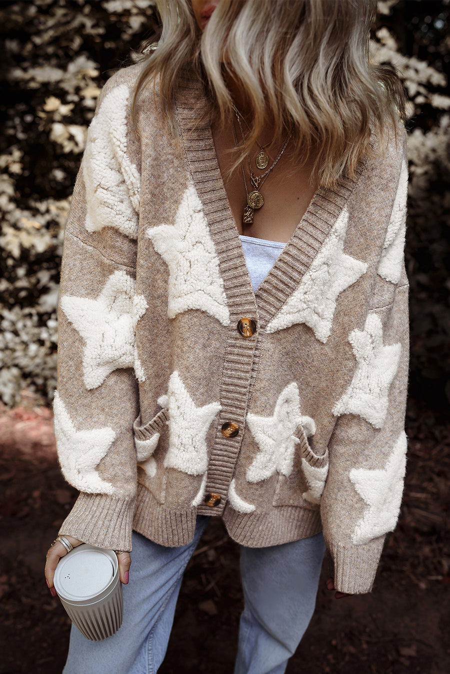 Khaki Sherpa Star Cardigan