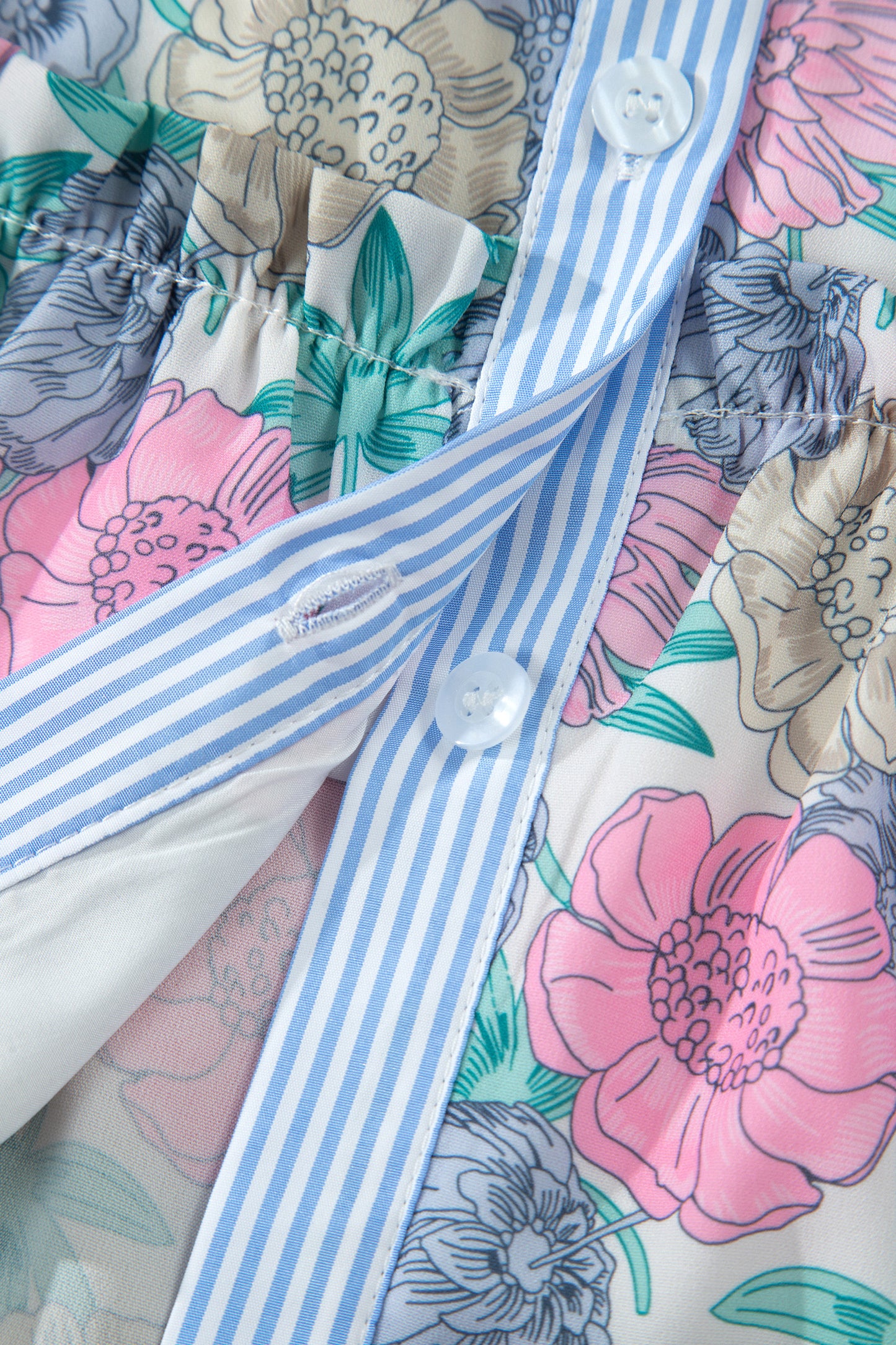 White Floral Print Striped Dress