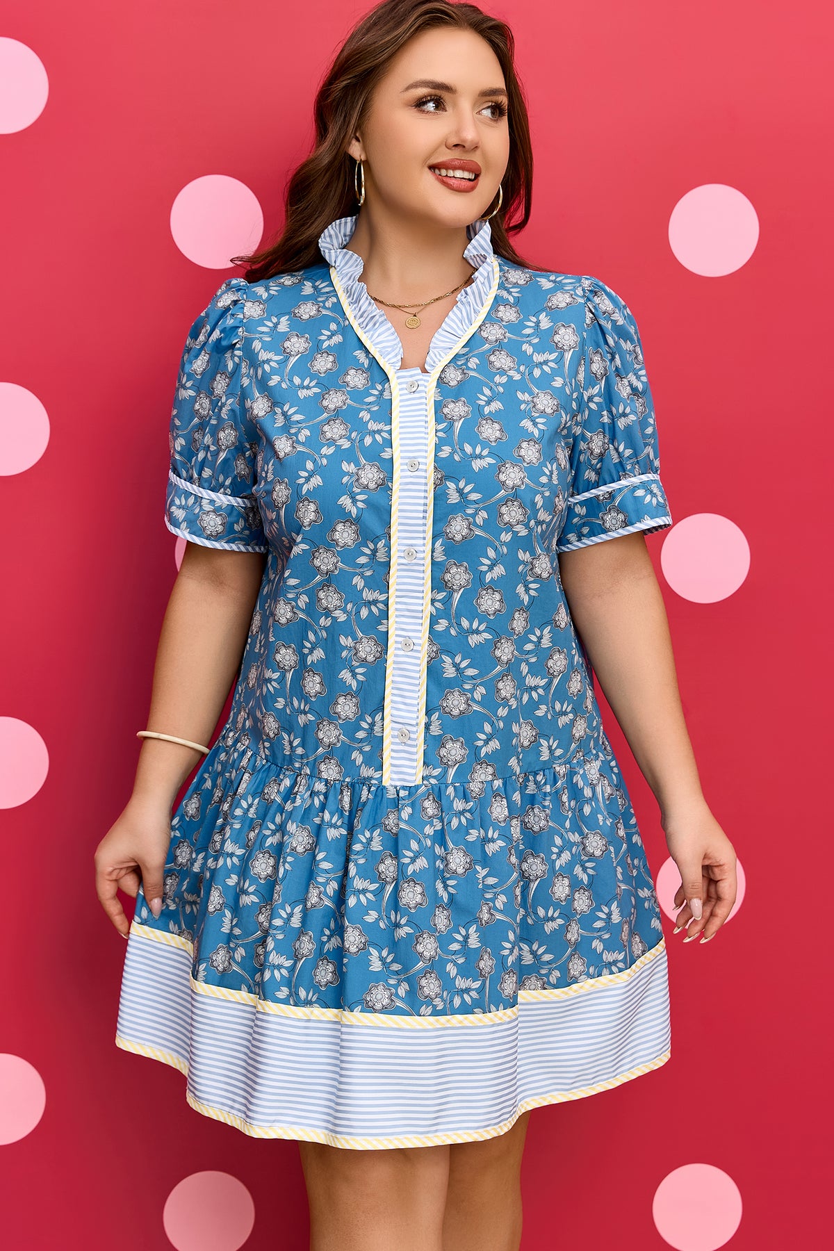 Blue Plus Size Floral Print Dress