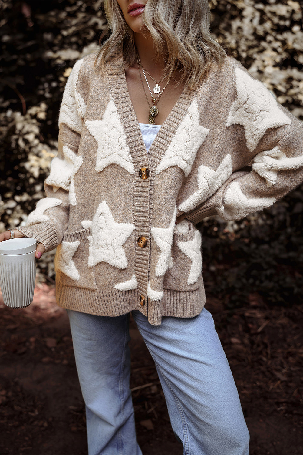 Khaki Sherpa Star Cardigan
