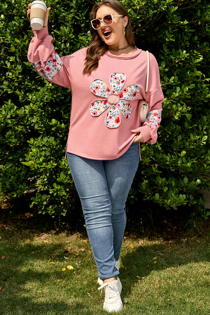 Peach Blossom Plus Size Floral Sweatshirt
