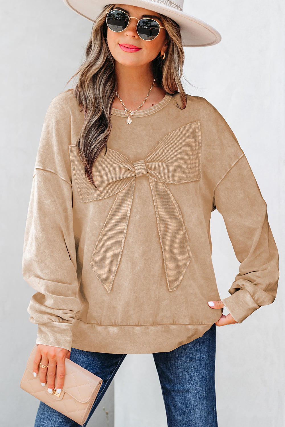 Light Beige Big Bow Sweatshirt
