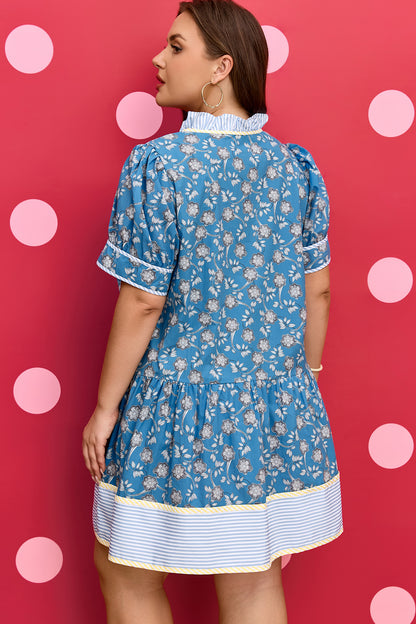 Blue Plus Size Floral Print Dress