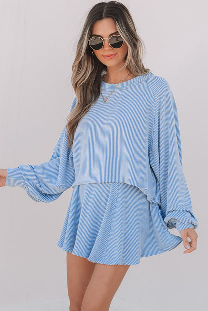 Sky Blue Corded Ruffled Set