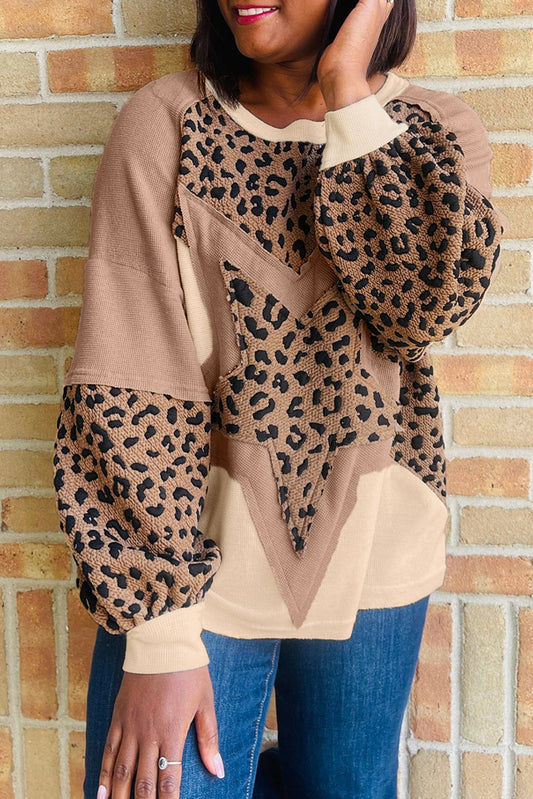 Leopard Star Color Block Sweatshirt