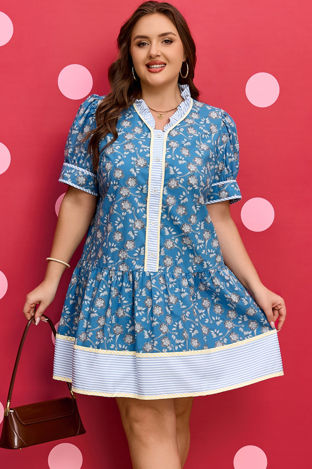 Blue Plus Size Floral Print Dress